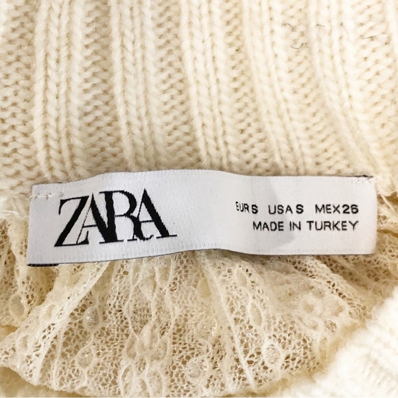 Zara cream chunky ribbed lace detail Alpaca blend crewneck sweater - Picture 5 of 12